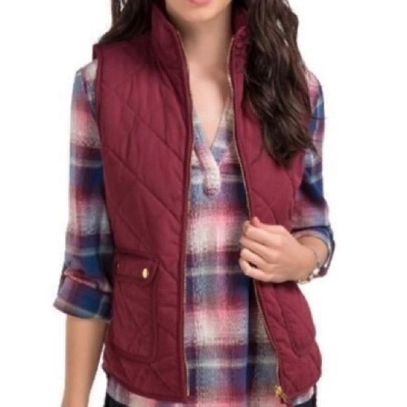 Francescas Burgundy Quilted Full Zip Vest - Picture 1 of 6